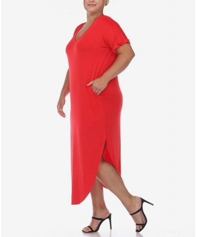 Plus Size Short Sleeve V-neck Maxi Dress Red $34.56 Dresses