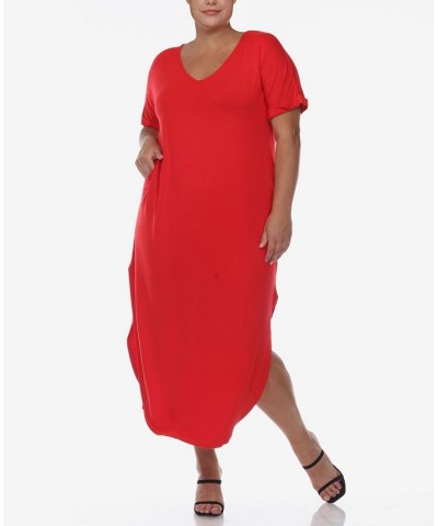 Plus Size Short Sleeve V-neck Maxi Dress Red $34.56 Dresses