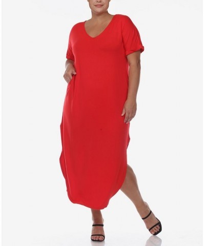 Plus Size Short Sleeve V-neck Maxi Dress Red $34.56 Dresses