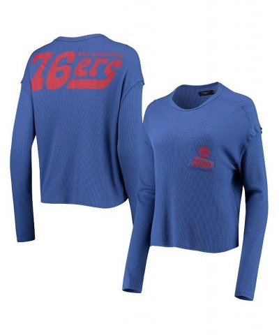 Women's Royal Philadelphia 76ers Pocket Thermal Tri-Blend Long Sleeve T-shirt Royal $27.50 Tops