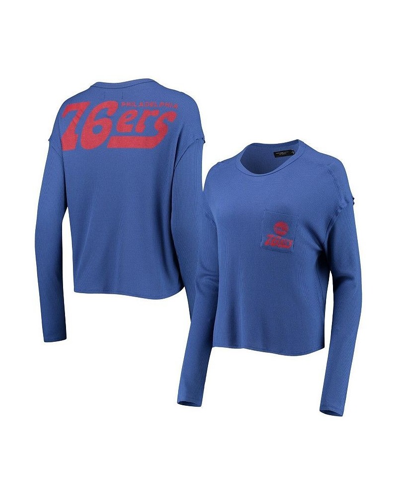 Women's Royal Philadelphia 76ers Pocket Thermal Tri-Blend Long Sleeve T-shirt Royal $27.50 Tops