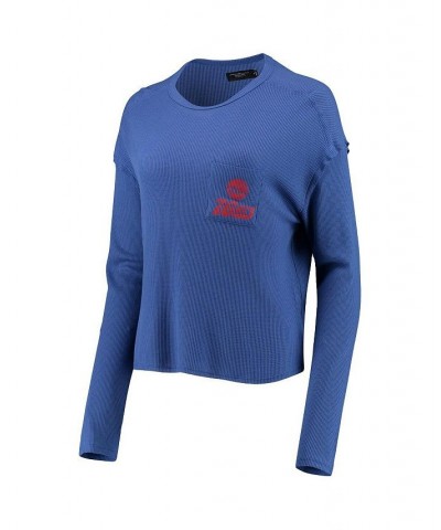 Women's Royal Philadelphia 76ers Pocket Thermal Tri-Blend Long Sleeve T-shirt Royal $27.50 Tops