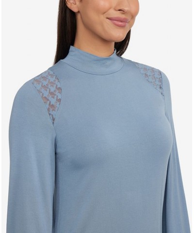 Women's Mock Neck Top with Blouson Sleeves Blue $39.16 Sweaters