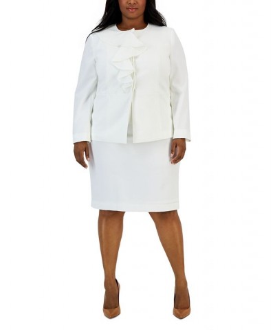 Plus Size Ruffled Stretch Crepe Skirt Suit White $49.88 Suits