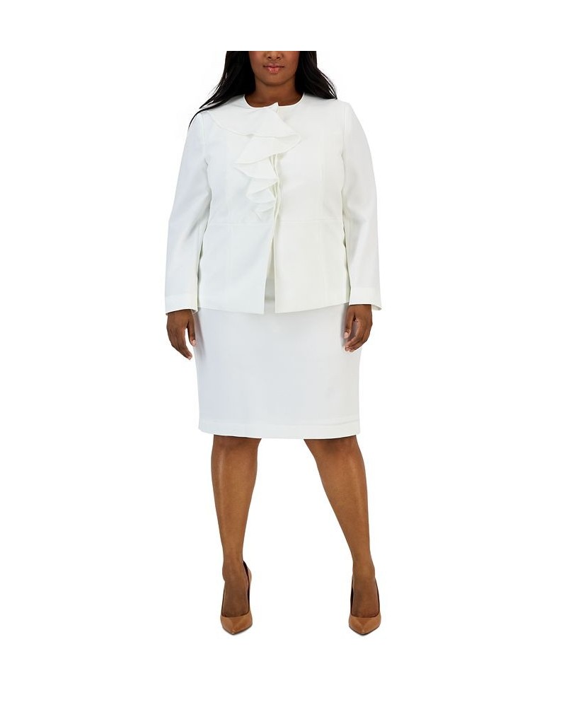 Plus Size Ruffled Stretch Crepe Skirt Suit White $49.88 Suits