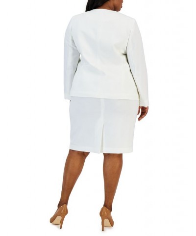 Plus Size Ruffled Stretch Crepe Skirt Suit White $49.88 Suits