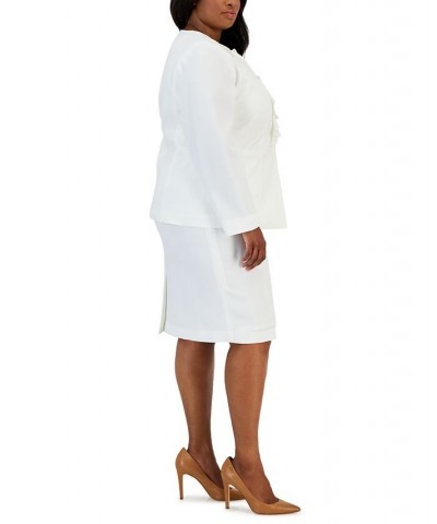 Plus Size Ruffled Stretch Crepe Skirt Suit White $49.88 Suits