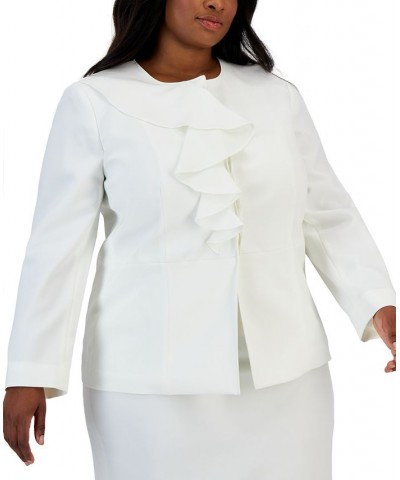 Plus Size Ruffled Stretch Crepe Skirt Suit White $49.88 Suits