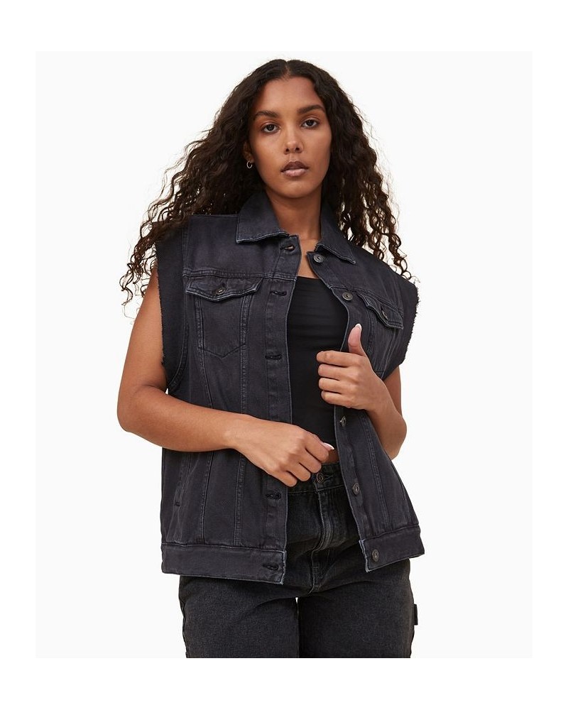 Women's Oversized Denim Vest Jacket Black $28.00 Jackets