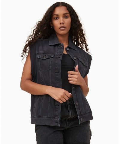 Women's Oversized Denim Vest Jacket Black $28.00 Jackets