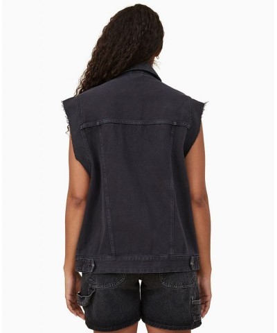 Women's Oversized Denim Vest Jacket Black $28.00 Jackets