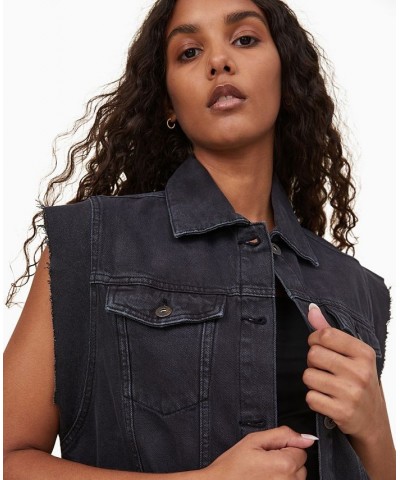 Women's Oversized Denim Vest Jacket Black $28.00 Jackets