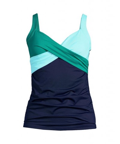 Women's Plus Size V-Neck Wrap Wireless Tankini Swimsuit Top Green $49.26 Swimsuits