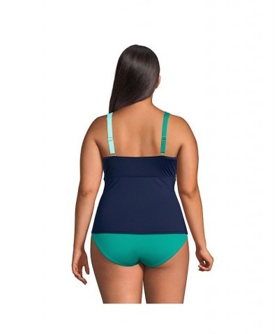 Women's Plus Size V-Neck Wrap Wireless Tankini Swimsuit Top Green $49.26 Swimsuits