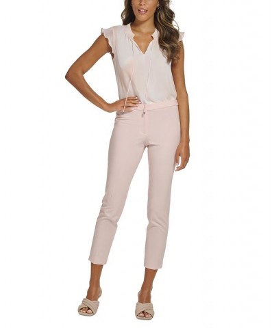 Petite Flat Front Button-Tab Mid Rise Highline Ankle Pants Petal $41.42 Pants