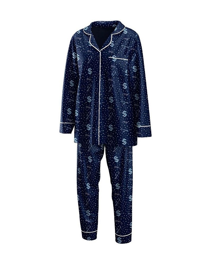 Women's Deep Sea Blue Seattle Kraken Long Sleeve Button-Up Shirt and Pants Sleep Set Deep Sea Blue $34.30 Pajama