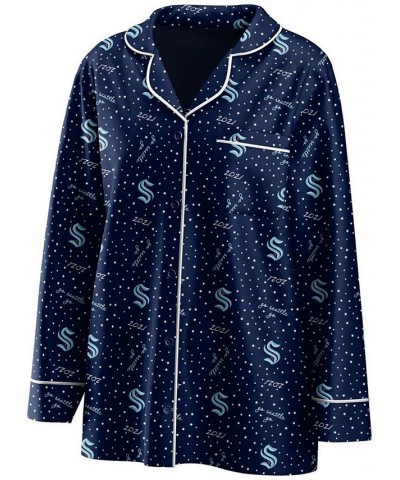 Women's Deep Sea Blue Seattle Kraken Long Sleeve Button-Up Shirt and Pants Sleep Set Deep Sea Blue $34.30 Pajama