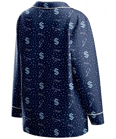 Women's Deep Sea Blue Seattle Kraken Long Sleeve Button-Up Shirt and Pants Sleep Set Deep Sea Blue $34.30 Pajama