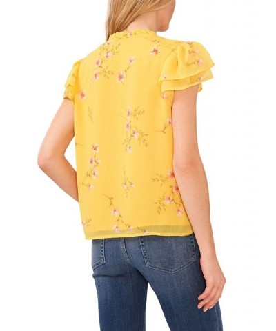 Women's Smocked Shoulder Tie Neck Blouse Golden Hour $47.17 Tops