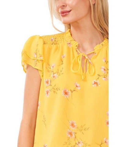 Women's Smocked Shoulder Tie Neck Blouse Golden Hour $47.17 Tops