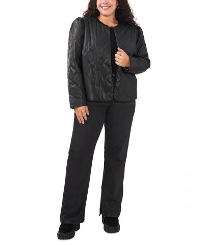 Plus Size Quilted Faux-Leather Jacket Rich Black $48.48 Jackets