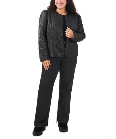 Plus Size Quilted Faux-Leather Jacket Rich Black $48.48 Jackets