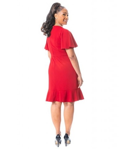 Women's Flutter-Sleeve Sheath Dress Red $28.91 Dresses