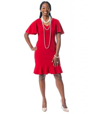 Women's Flutter-Sleeve Sheath Dress Red $28.91 Dresses