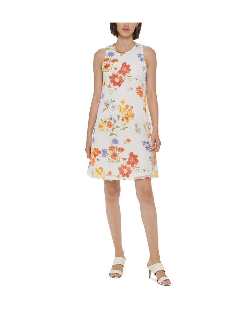 Women's Floral-Print Sleeveless Trapeze Dress Cream Multi $42.51 Dresses