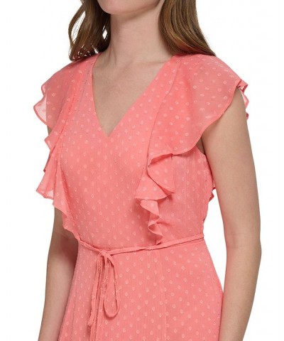 Women's Ruffled-Sleeve Clip Dot Midi Dress Bloom $61.09 Dresses