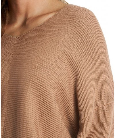 Women's Rib-Knit Bubble Sleeve Long Sleeve Sweater Tan/Beige $28.27 Sweaters