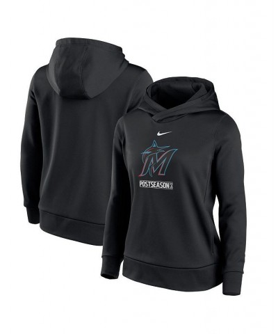 Women's Black Miami Marlins 2020 Postseason Authentic Collection Pullover Hoodie Black $38.95 Sweatshirts