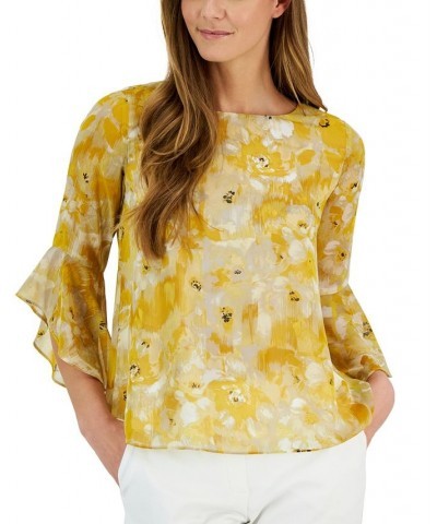 Petite Floral-Print Ruffle-Sleeve Blouse Butterscotch $41.87 Tops