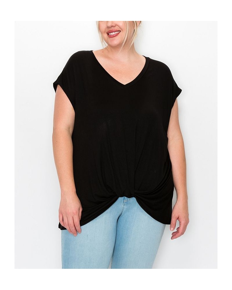 Plus Size V-neck Twist Front Top Black $16.56 Tops