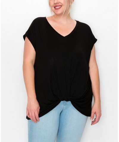 Plus Size V-neck Twist Front Top Black $16.56 Tops