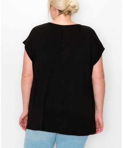 Plus Size V-neck Twist Front Top Black $16.56 Tops