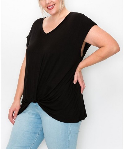 Plus Size V-neck Twist Front Top Black $16.56 Tops