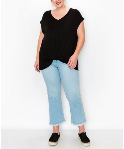 Plus Size V-neck Twist Front Top Black $16.56 Tops