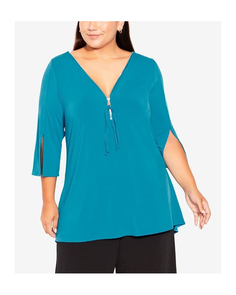 Plus Size Luella Plain V-neck Top Teal $24.78 Tops