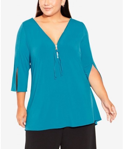 Plus Size Luella Plain V-neck Top Teal $24.78 Tops