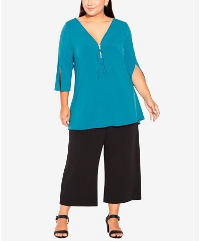 Plus Size Luella Plain V-neck Top Teal $24.78 Tops