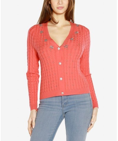 Black Label Petite Embellished Button-Front Cardigan Sweater Orange $47.50 Sweaters