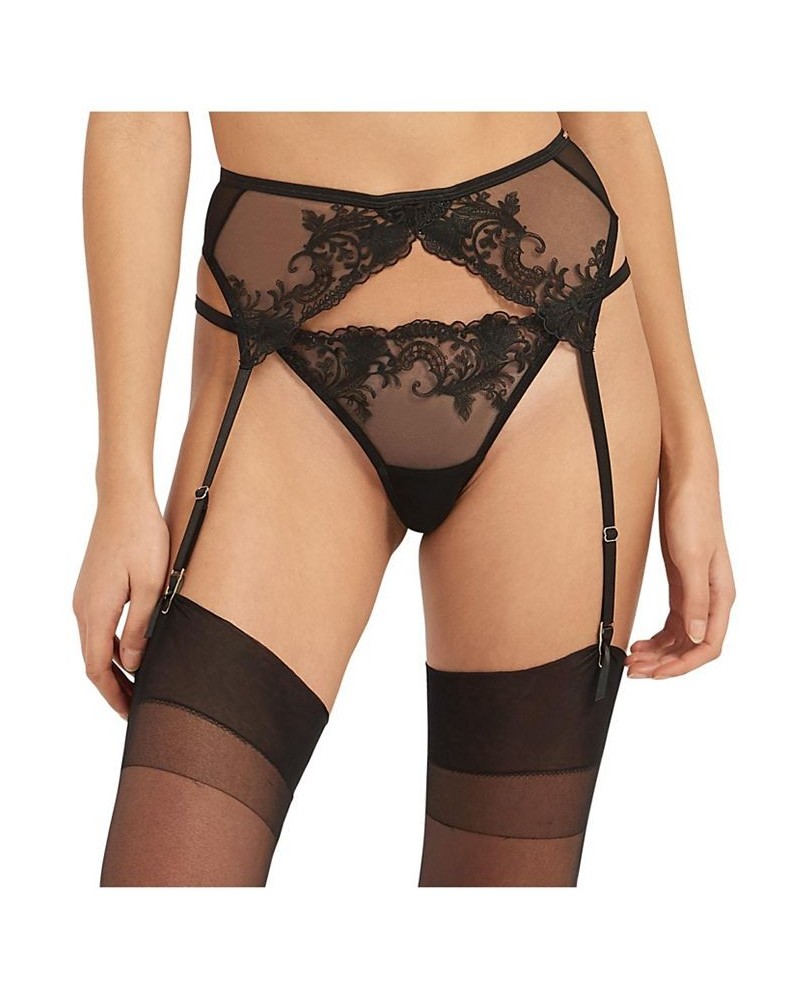 Marseille Lingerie Embroidered Suspenders Garter Belt Black $15.42 Lingerie