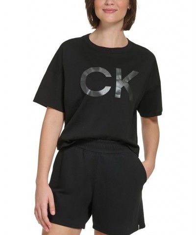 Women's Cotton Performance Metallic Logo Tee Black $14.58 Tops