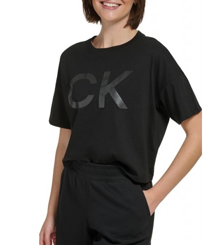 Women's Cotton Performance Metallic Logo Tee Black $14.58 Tops