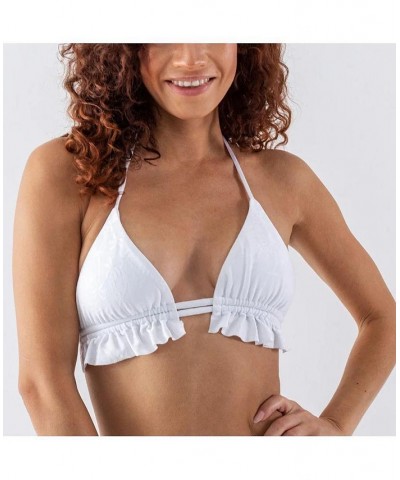 Adult Women's Regular Size Ava Ruffle Triangle Top White $35.55 Swimsuits