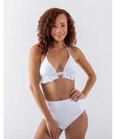 Adult Women's Regular Size Ava Ruffle Triangle Top White $35.55 Swimsuits