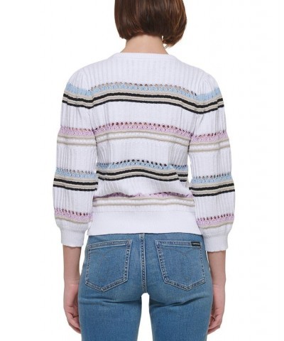 Women's Cotton Striped Textured Sweater Orchid Bloom Combo $32.60 Sweaters