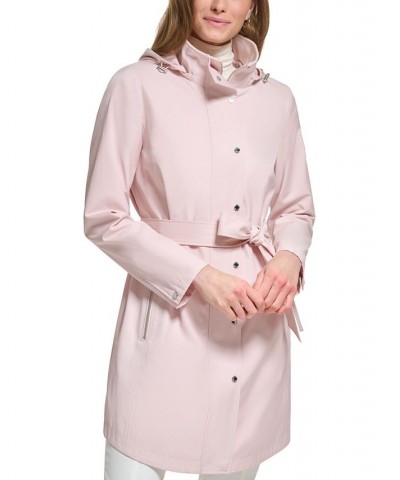 Women's Zip-Front Hooded Belted Raincoat Pink $49.28 Coats