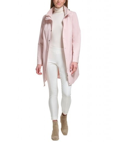 Women's Zip-Front Hooded Belted Raincoat Pink $49.28 Coats